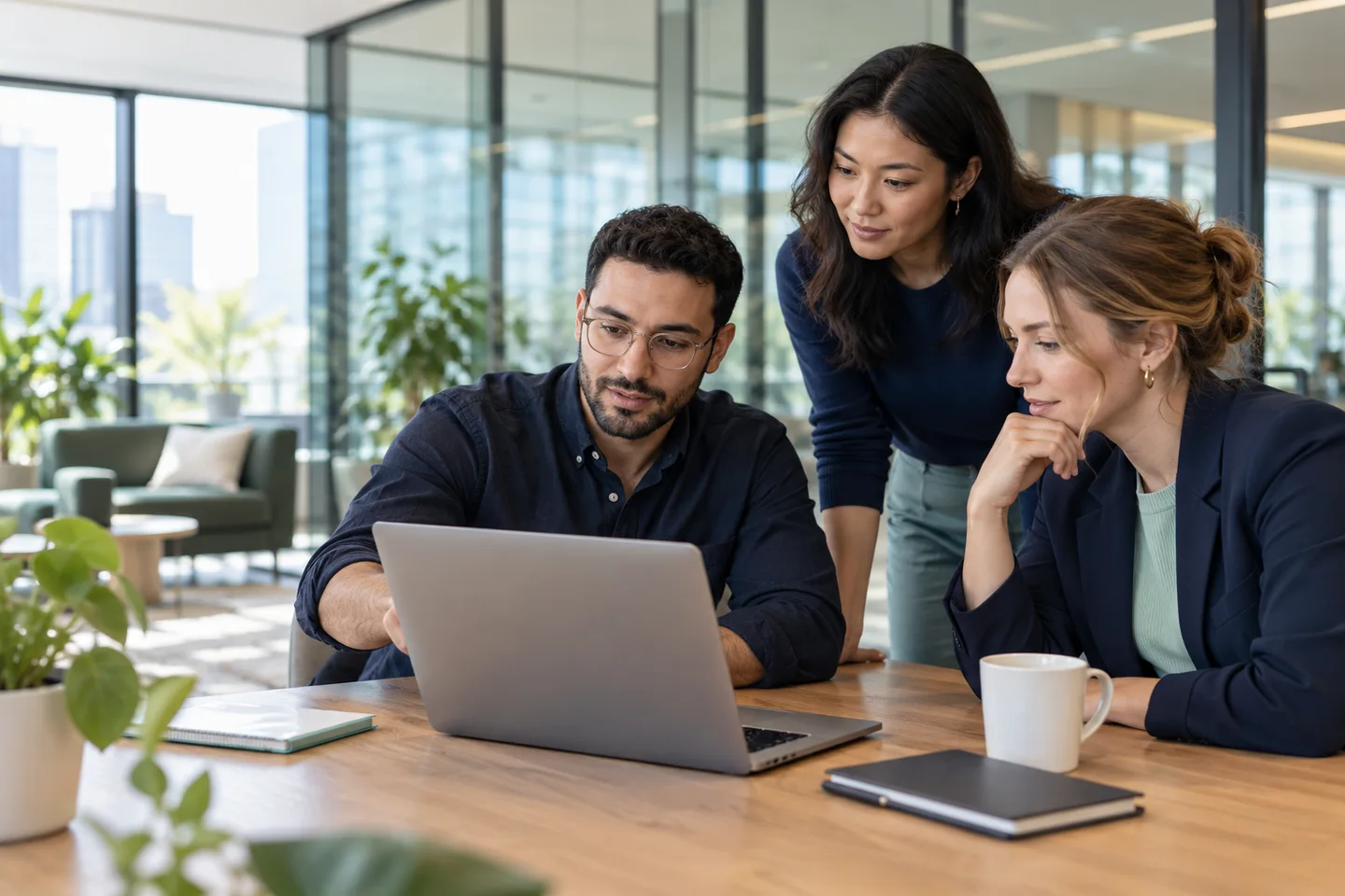 Illustration of software professionals collaborating in a modern office
