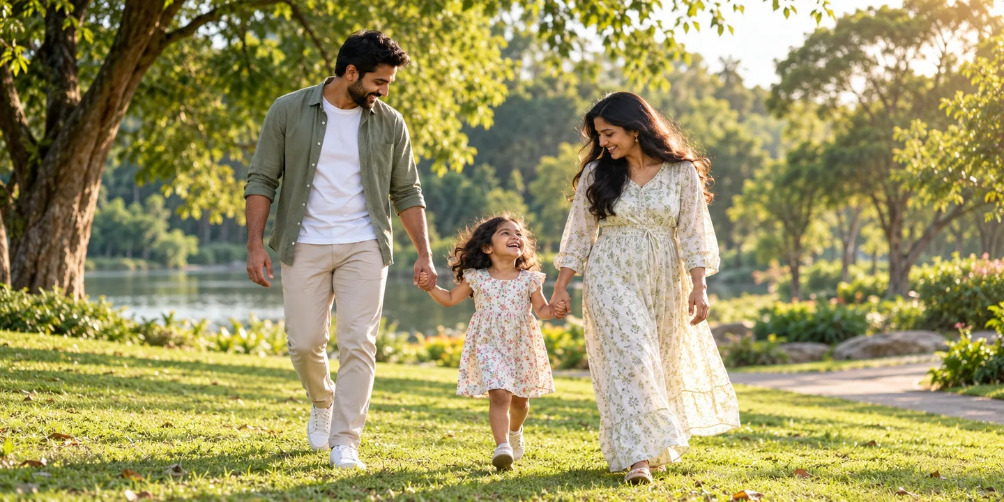 A family spending time together in a green park
